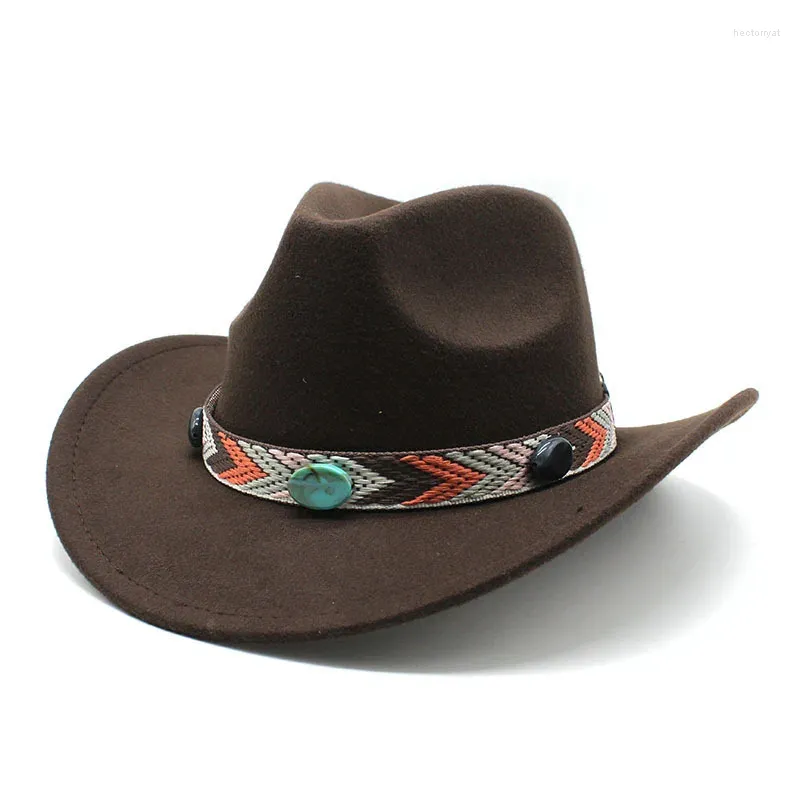 Berets Classic Jazz Cowboy Hats With Leather Strap Perfect Western Fashion Casual Cross Border Felt Cap Ethnic Wind Retro Belt Top Hat