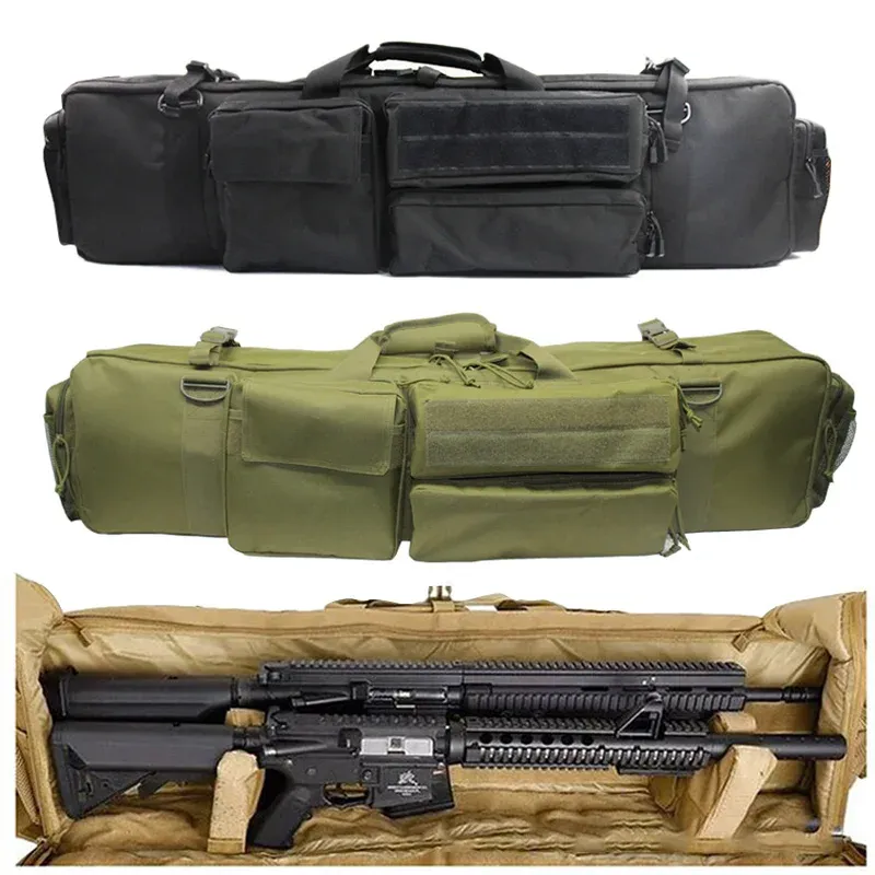 Väskor dubbelpistolväska fodral airsoft gevärväska ryggsäck för M249 M16 AR15 militär jakt bärbar pistol bärande väska med axelrem