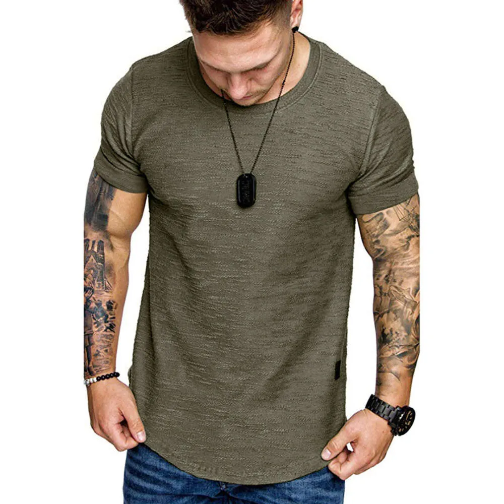 Masculino bambu nó algodão em torno do pescoço manga curta juventude verão moda casual correndo esportes fino popular camiseta