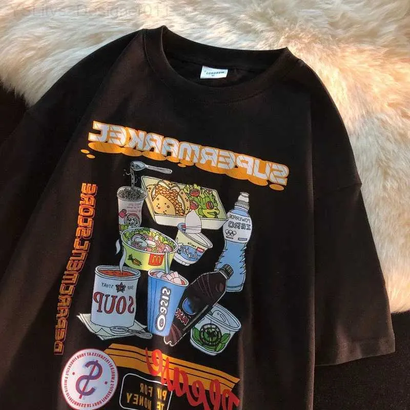 Kadın T-Shirt Harajuku T-Shirt Kadınlar Kısa Sli Tişört Kısa Sle Sle Fe Büyük boy Tişört Y2K Top Grunge Tees Retro Siyah Baskı Kıyafetleri L24312