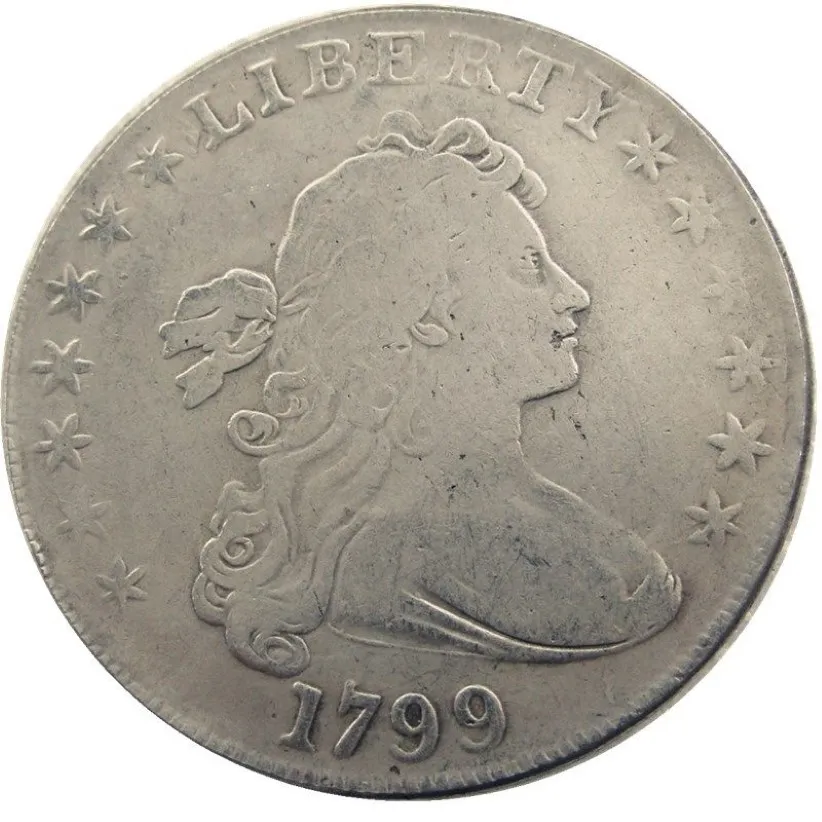 Pièces de monnaie des états-unis, buste drapé, en laiton plaqué argent, Dollar, bord de lettre, copie, pièce de monnaie 1799, 2895