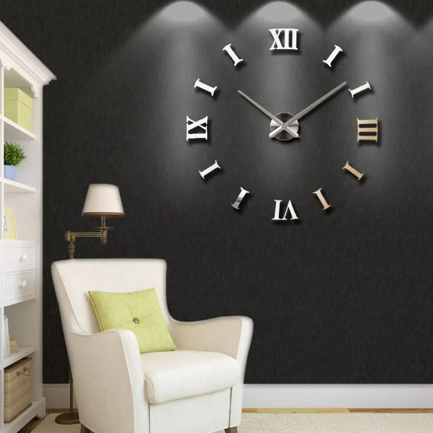 Ny hemdekoration Big 27 47inch Mirror Wall Clock Modern Design 3D DIY stor dekorativ väggklocka Klocka Vägg unik gåva 201118323a