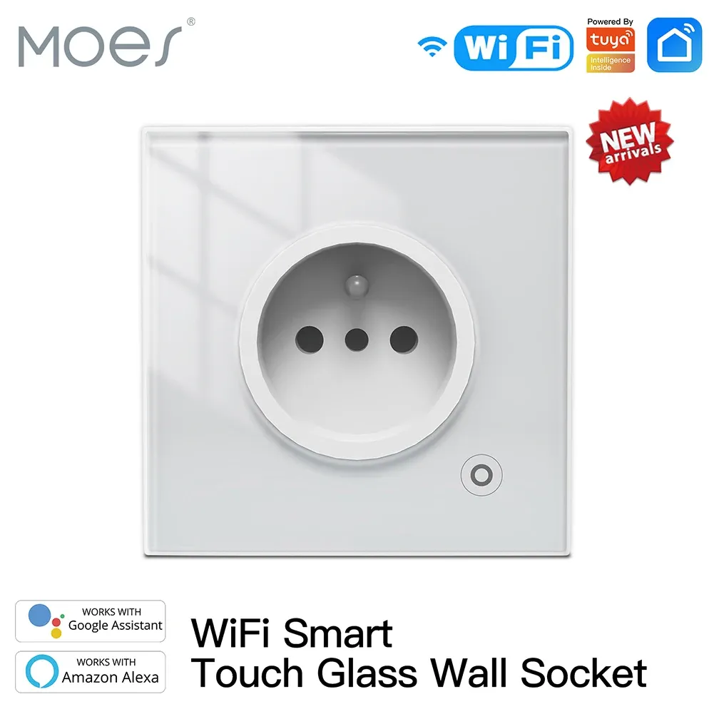 Controle WiFi Tuya Smart 16A stopcontact Glazen paneel Uitgang Stroommonitor Touch Plug Relais Status Lichtmodus Instelbaar Smart Life-app Alexa