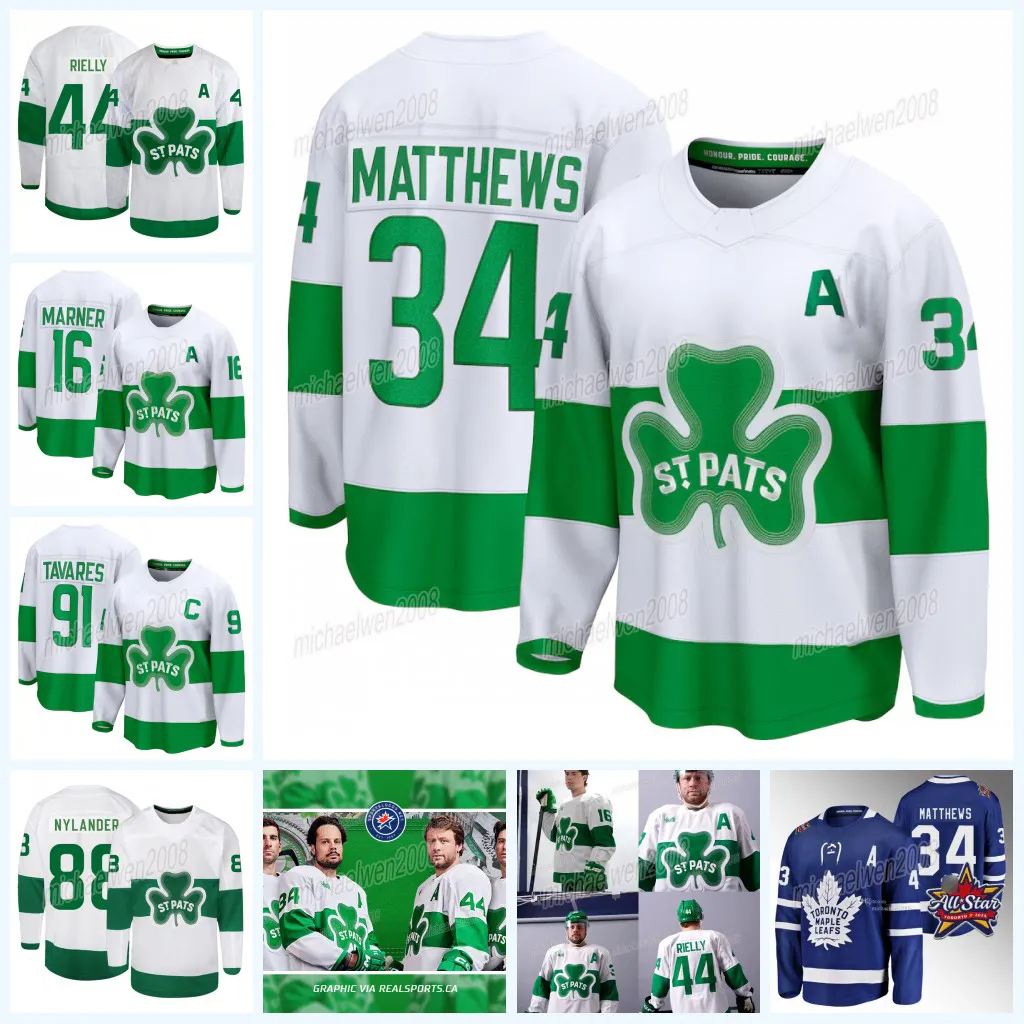 34 Auston Matthews Maple Leafs 2024 St. Patricks Jersey John Tavares Tyler Bertuzzi Mitchell Marner Morgan Rielly William Nylander Ryan Reaves TJ Brodie Samsonov