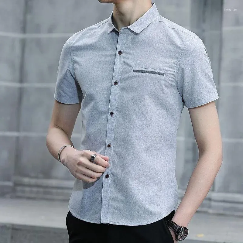 Мужские классические рубашки Одежда Обычный мужской топ с коротким рукавом и блузка Бизнес для офиса Корейский стиль Высокое качество Обычный Xxl Asia