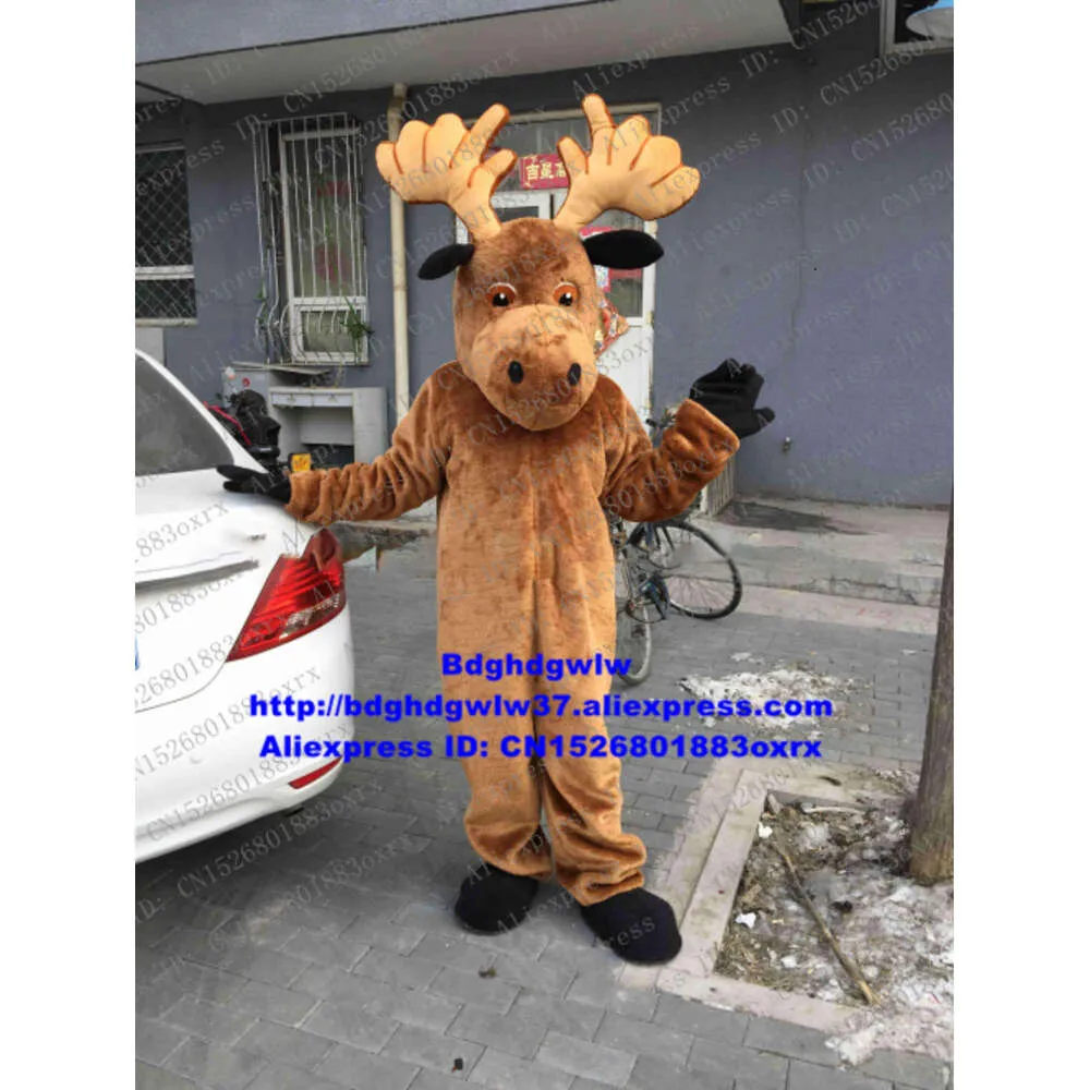 Mascot kostymer Brown Deer Reindeer Moose Elk Wapiti Caribou Alces Mascot Costume Cartoon Character Company Activity Håll som souvenir ZX435