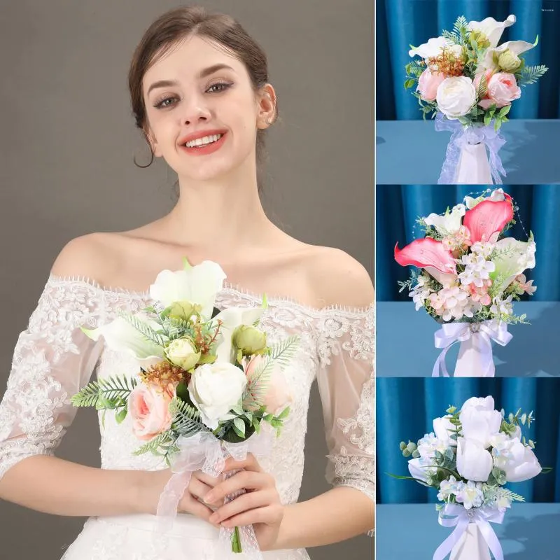 Wedding Flowers Beautiful Bridal Bouquet Bridesmaid Hand Tied Artificial Flower Decoration Holiday Party Gift Propose Rose