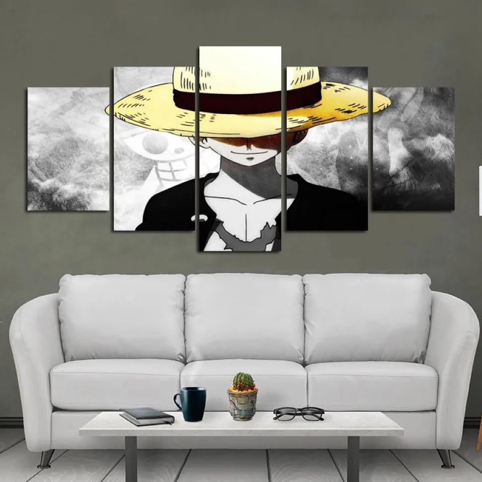 Peinture sur toile de Style moderne, affiche murale, personnage de dessin animé One Piece, singe Luffy avec un chapeau doré, pour la décoration des chambres de la maison, 2833