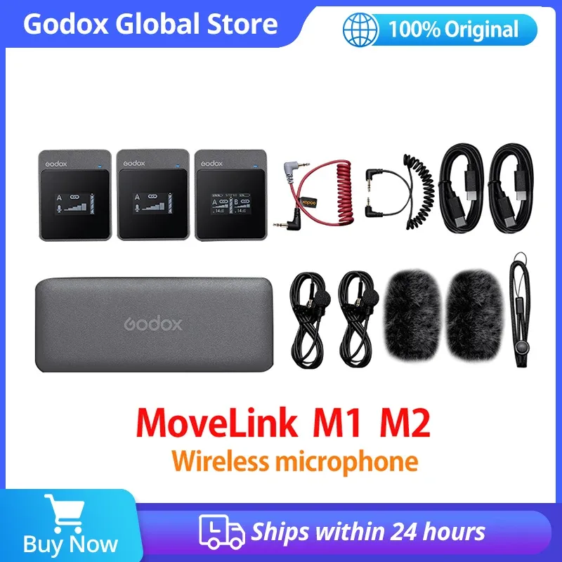 Microphones Godox MoveLink M1 M2 2.4GHz Wireless Lavalier Microphone for DSLR Cameras Camcorders Smartphones and Tablets for YouTube
