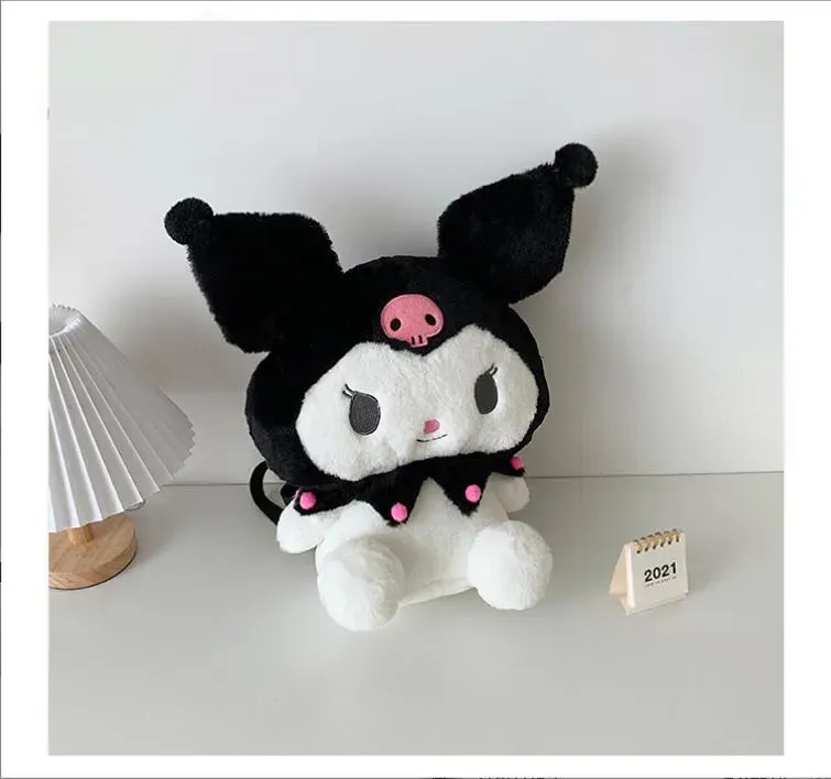 Black Pink White Big Eye Plush Backpack Girl Cute Soft Accessories Zipper Shoulder Bag Girls Birthday Gift