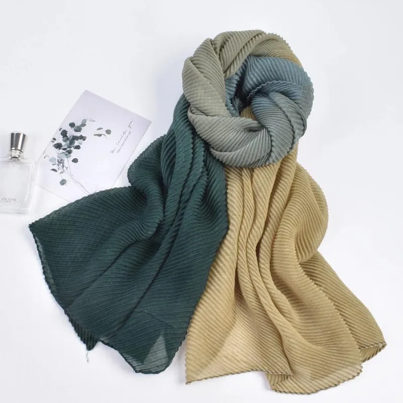 スカーフ秋と冬の高品質バリの糸ツイルしわレングスカーフ通気性プリーツラップショール