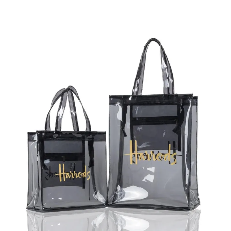 London Style Doorzichtige PVC Tote Boodschappentas Milieuvriendelijke Handtekening Transparante Shopper Handtas en Gym Dames Werkportemonnees voor Strand 240307