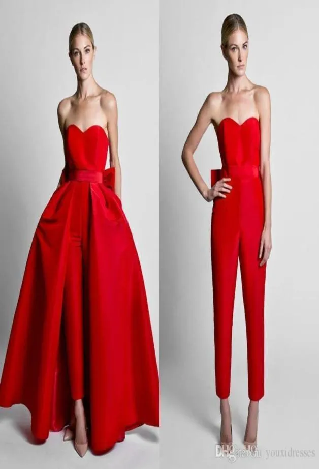 Krikor Jabotian Red Phiclesuits الفساتين السهرة مع تنورة قابلة للفصل سراويل الرموز الراقصة الحبيبة للنساء مخصص Made854400