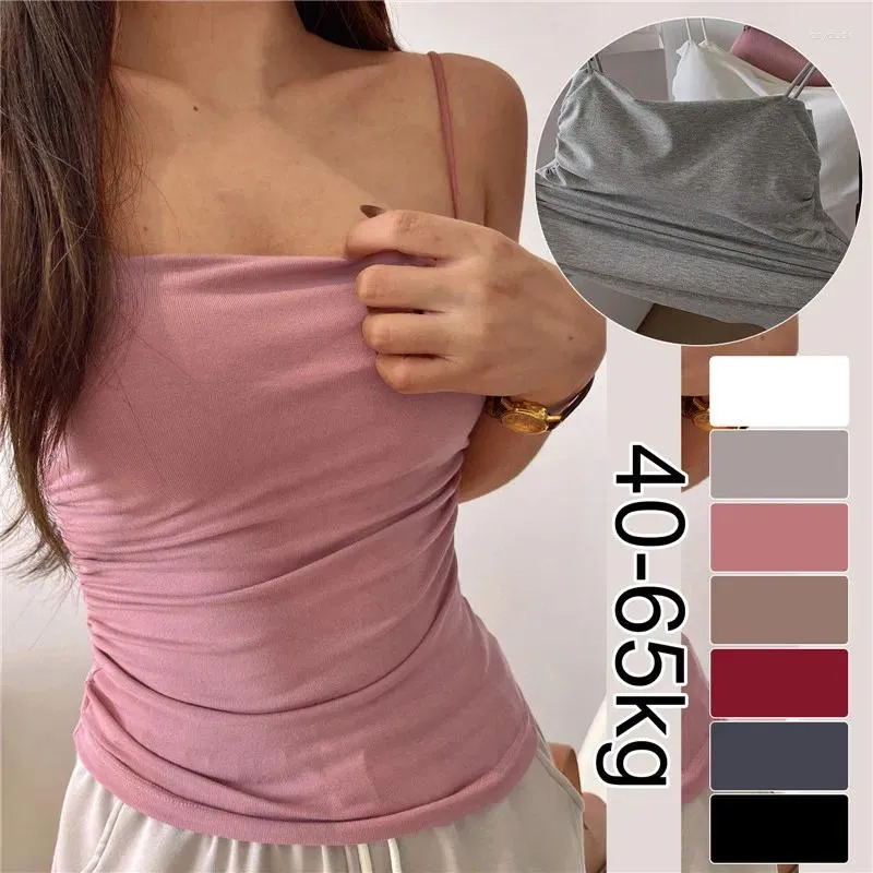 Camisoles tanques regatas mulheres com sutiã embutido cinta de espaguete para mulher cor sólida casual verão camis feminino estilo coreano dropship