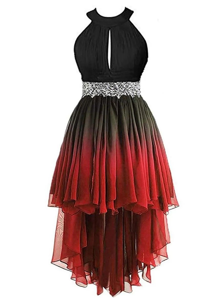 Nouveau Sexy 2019 Ombre Halter Cristaux Robes De Bal HiLo Dégradé Dos Nu En Mousseline De Soie Robe De Soirée Cocktail Robe De Soirée QC1333359640