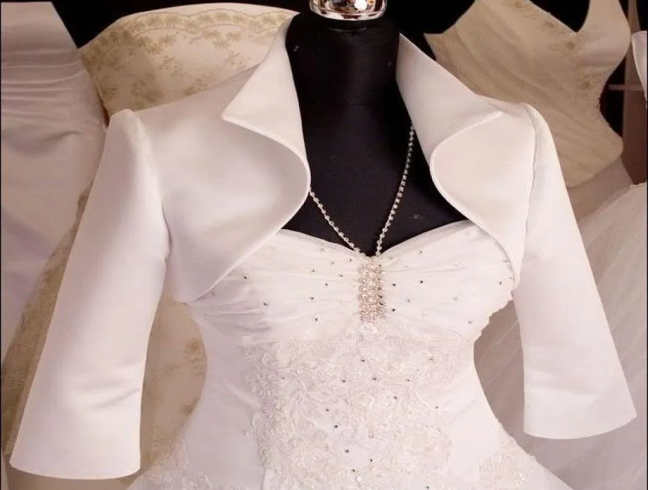 Veste de mariage en satin à manches 34, sur mesure, nouveau style, enveloppes de mariée avec col, dh51631773784