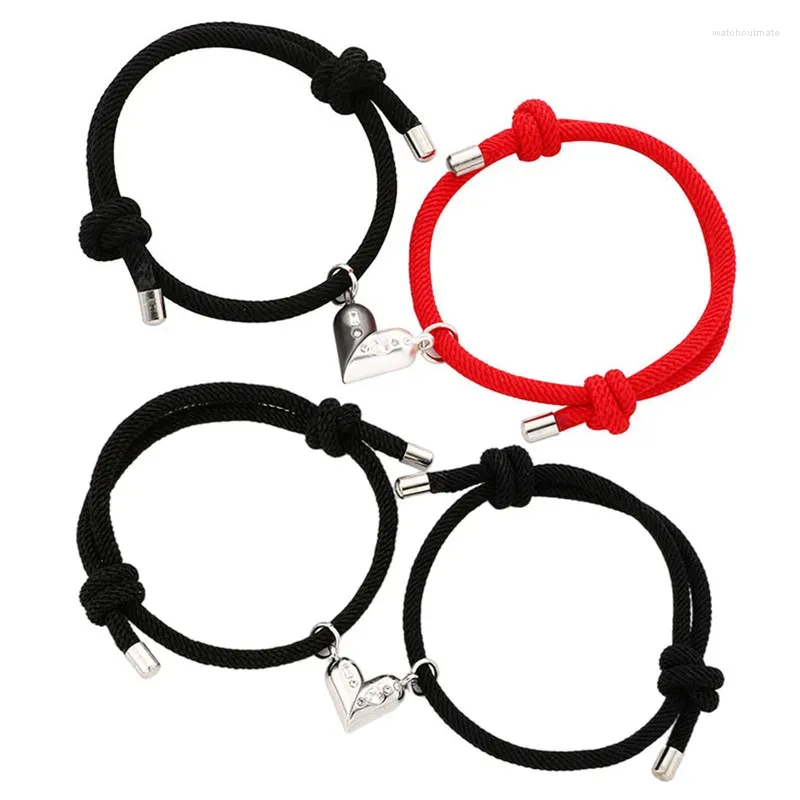 Braccialetti con ciondoli Cuore d'amore Coppia magnetica Corrispondenza a distanza Amicizia Bracciale in corda Set Gioielli Regalo per appuntamenti di San Valentino