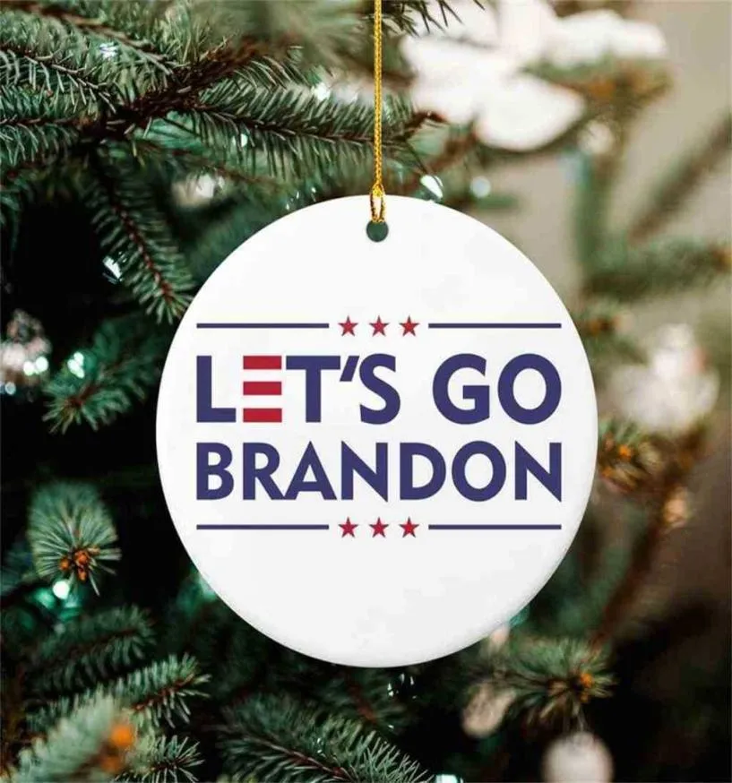 Let039s Go Brandon Christmas Tree Ornament Wooden Home Indoor Room Pendant Xmas Tree Gift Boxes Parcel Hangtag Tag Party Decora3434013