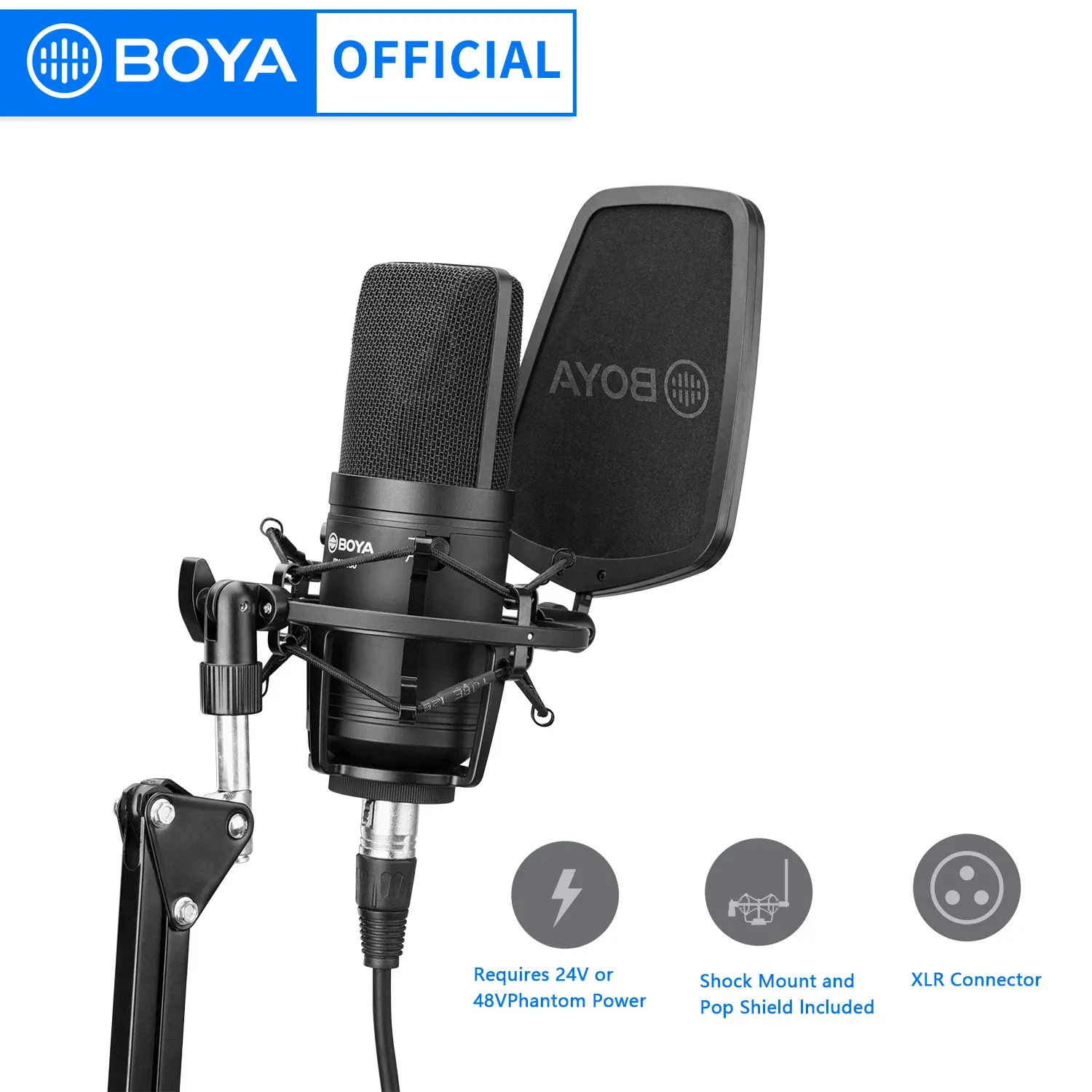 Mikrofone BOYA BYM800 Großmembranmikrofon Lowcut-Filter Nieren-Kondensatormikrofon für Studioübertragung Live-Vlog-Videoaufzeichnung