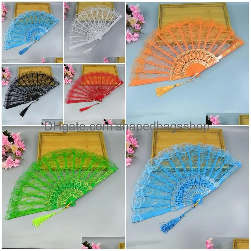 Party Favor European Style Plastic Ribs Lace Lady Fan Folding Hand Dancing Props 23cm 6 Färger WB118 Drop Delivery Home Garden Festive DH4MA