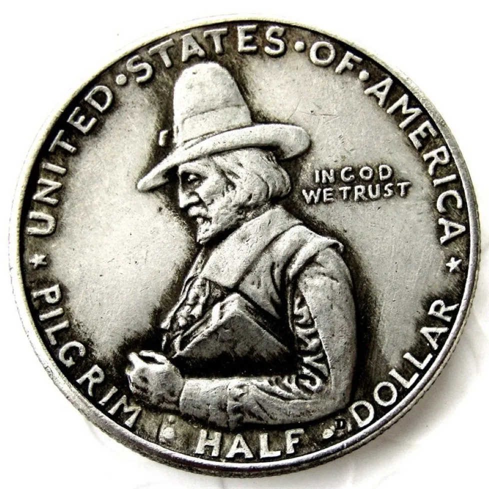 USA 1920 pilgrim halv dollar hantverk minnesmärke silverpläterad kopia myntfabrik fin hemtillbehör3322