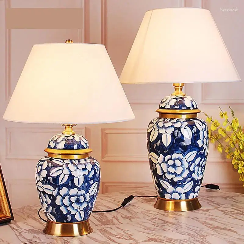 Tafellampen Keramische lamp Europese stijl Idyllische klassieke woonkamer Blauw en wit Slaapkamer Nachtkastje Model Porselein