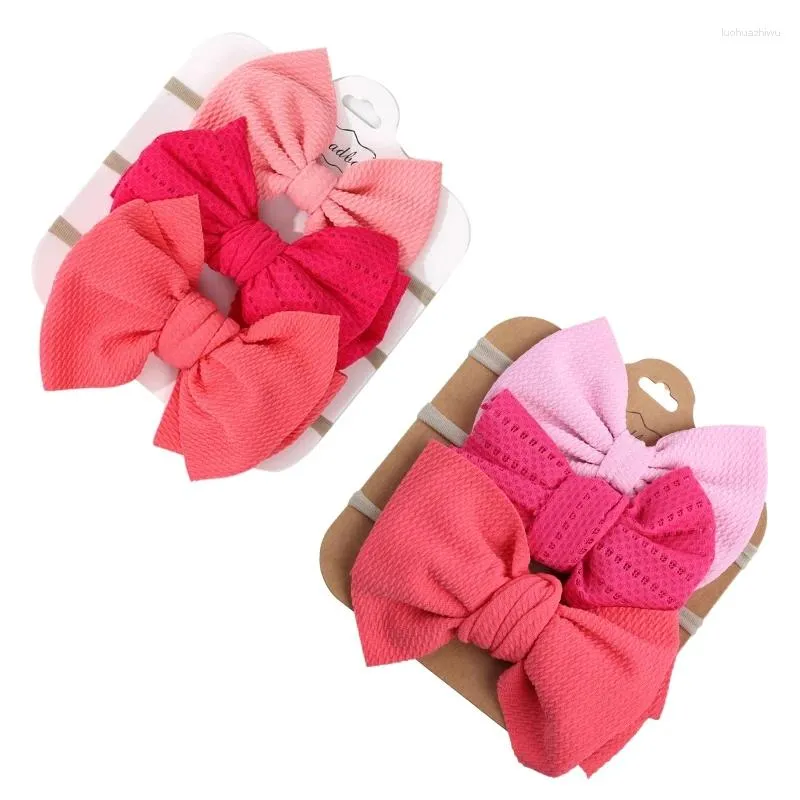 Hårtillbehör 3 datorer/set fast färg baby elastisk band turban prinsessa bowknot pannband