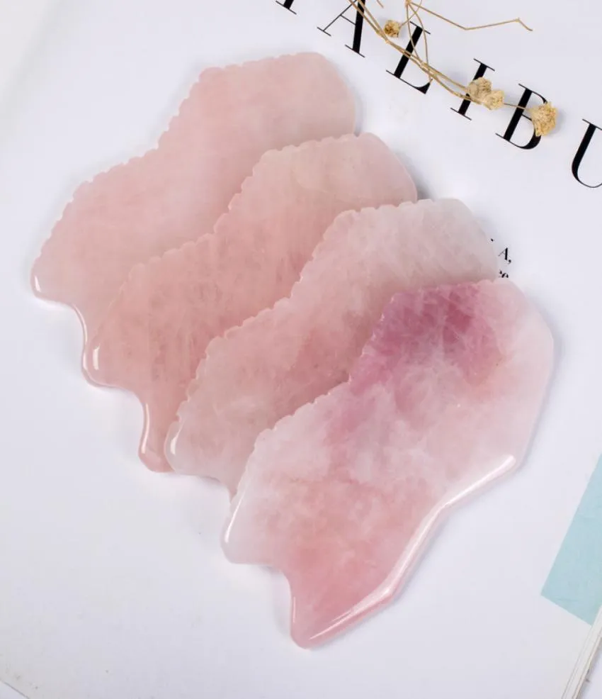 Tablero Guasha de Jade de cuarzo rosa, raspador de piedra de masaje Natural rosa, herramientas chinas Gua Sha para cara, cuello, espalda, cuerpo, acupuntura Pressur3547973