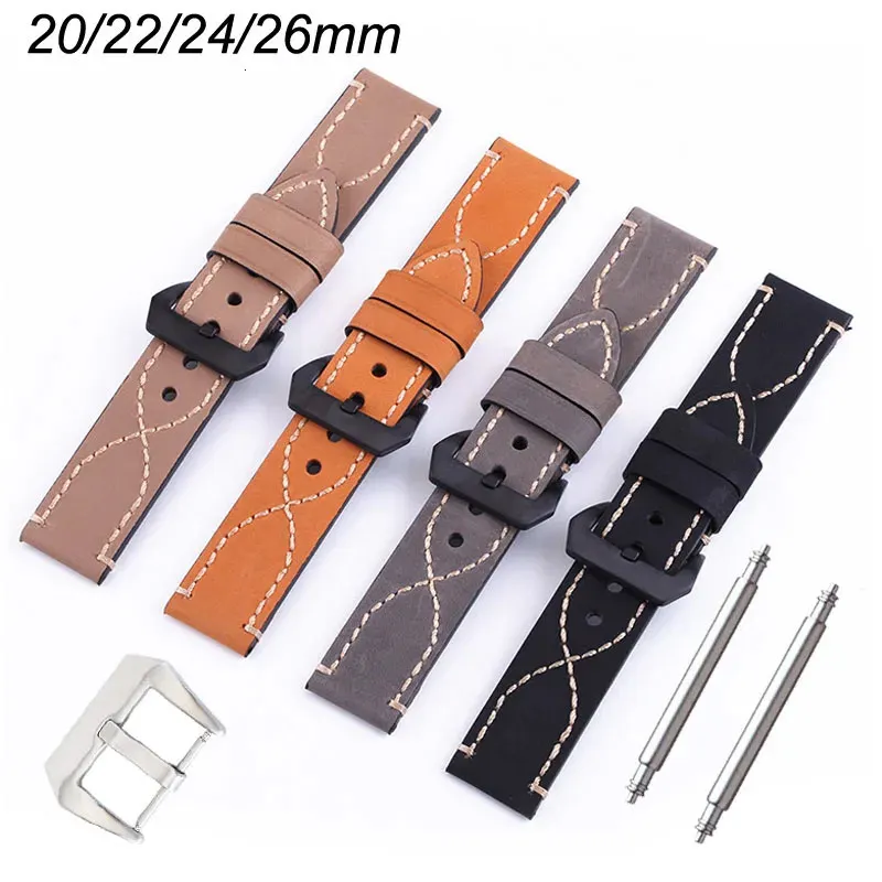 Vintage Orijinal Deri Saat Bantları 4 Renk Kemeri 20mm 22mm 24mm 26mm Cowhide Watch Band Strap Aksesuarları 240311