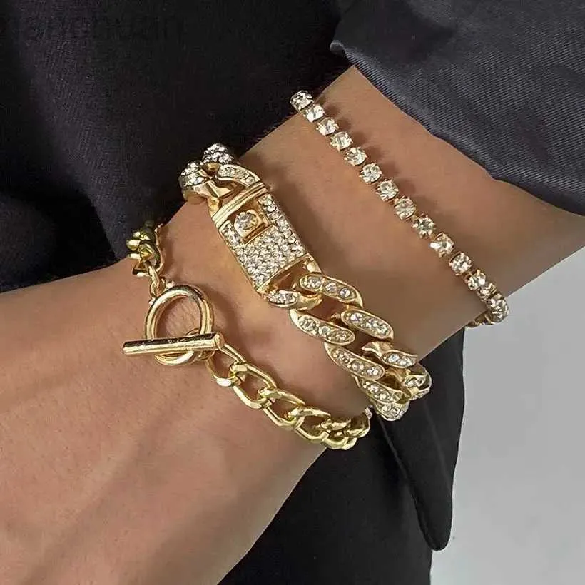Bangle 4 pièces/ensemble de luxe Bling cristal Bracelets ensemble réglable Tennis cubain lien chaîne bracelet pour femmes strass bijoux à breloques cadeaux ldd240312