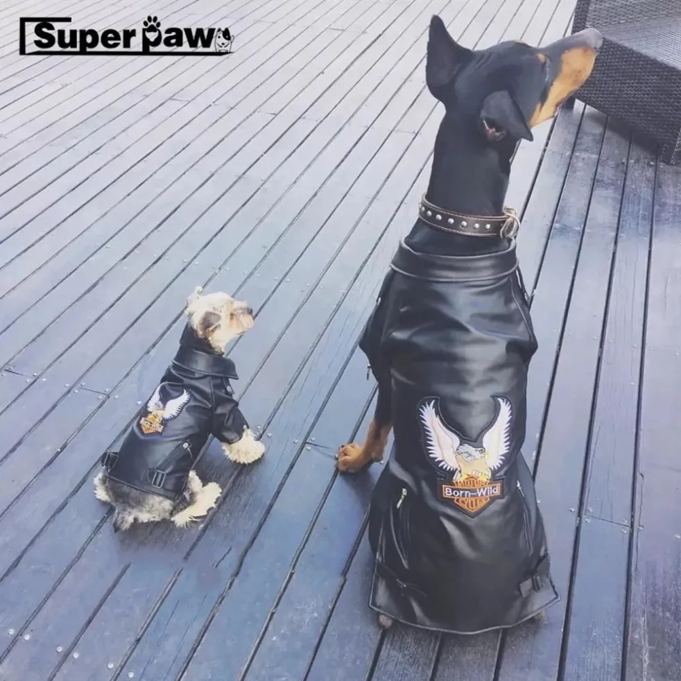 Moda mascota perro PU chaqueta de cuero abrigo impermeable para perros pequeños medianos grandes Doberman Schnauzer Bulldog sudadera con capucha ropa SCC01 T200237G