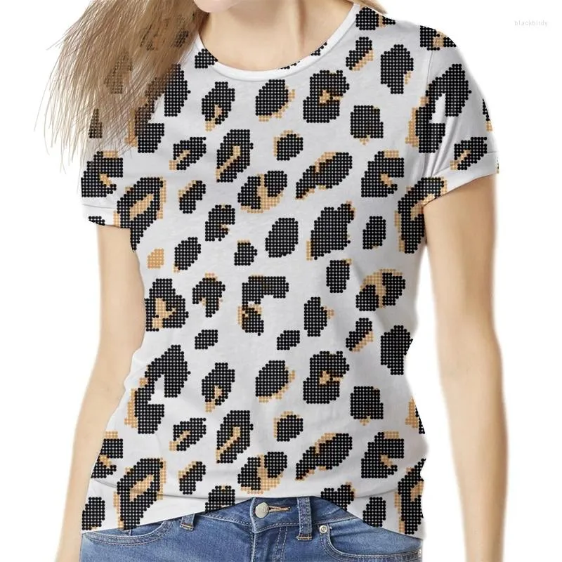 Mulheres camisetas Mulheres T-shirt Harajuku Leopard Imprimir Meninas Mujer Em Torno Do Pescoço Roupas Tees Divertido O-pescoço Manga Curta Blusas De Verão Mulher