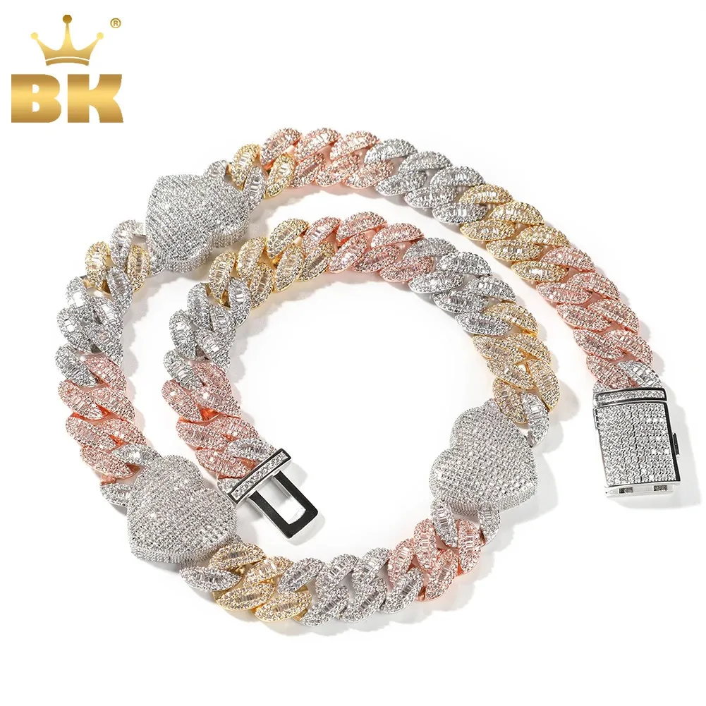 The Bling King 16mm Miami Cuban Armband Halsband med Big Hearts Iced Out Baguettecz Cubic Zirconia Fashion Hiphop Jewelry 240311