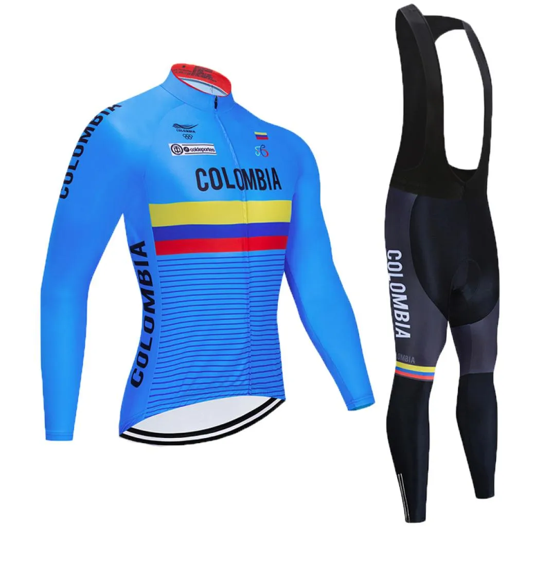 Zimowa Jersey Set 2020 Pro Team Colombia Thermal Fleece Cycling Odzież Ropa Ciclismo Invierno Mtb Bike Jersey BIB Pants 6772034