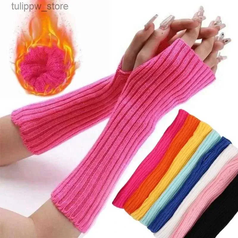 Beschermende mouwen Handschoenen met vijf vingers Lang Vingerloos Dameswant Winter Armwarmer Gebreide mouwen Mode Casual Zacht Meisjeskleding Punk Gothic 231130 L240312