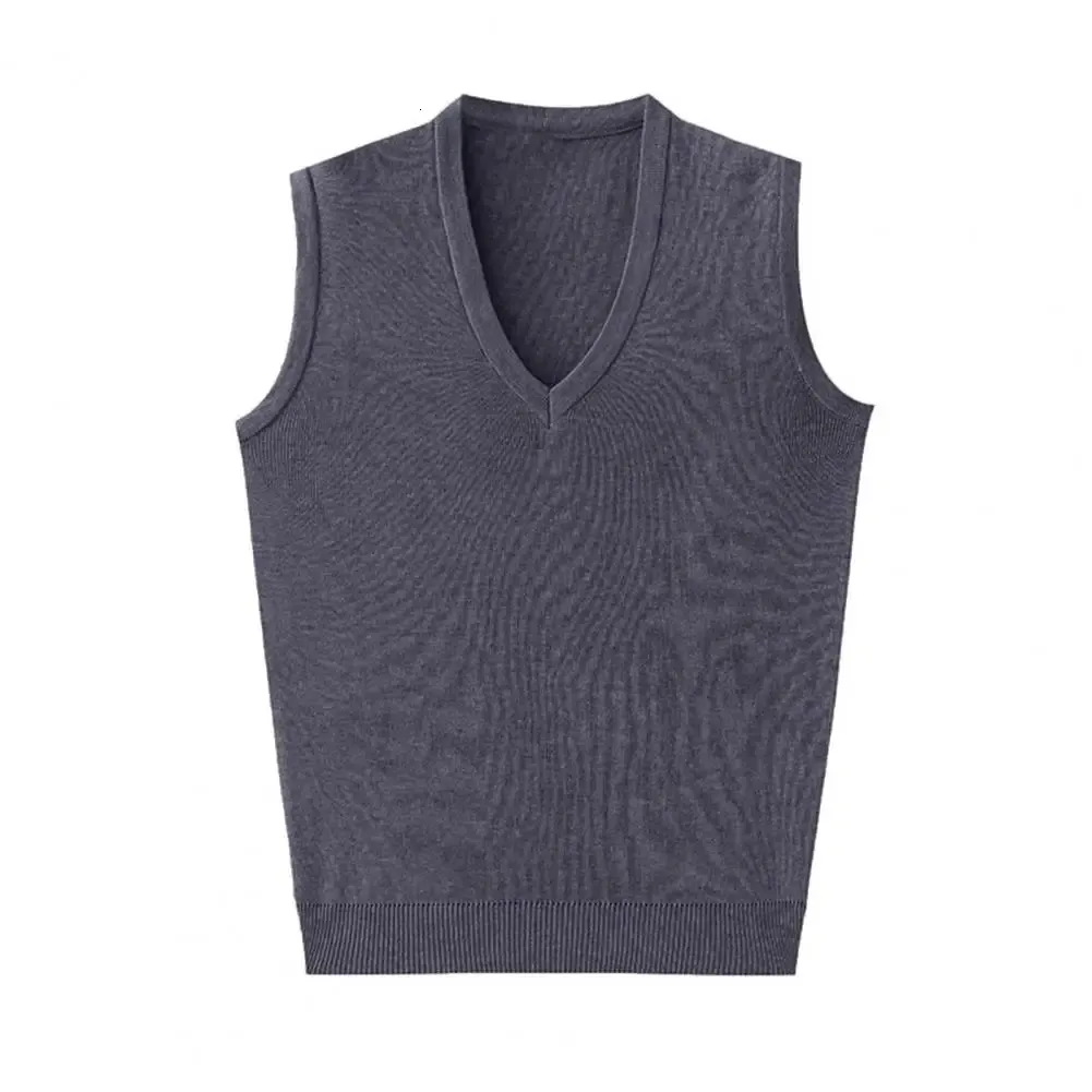 Sleeveless Sweater Vest Versatile Midaged Mens Vneck Knitted Slim Fit Pullover with Ribbed Cuffs 240312