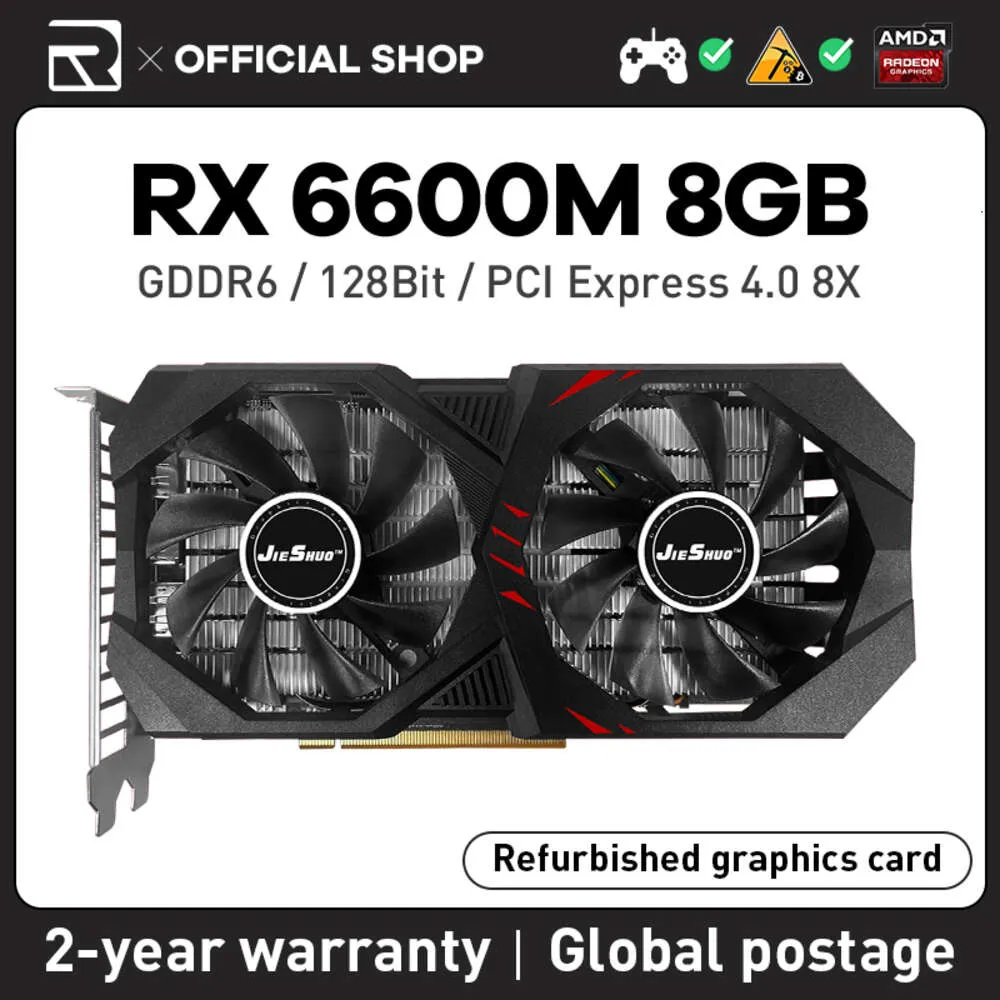 Jieshuo AMD RX 6600M 8GB Grafikkort Radeon RX 6600 M GDDR6 128BIT 14 GBPS 7NM Videokort Support Spel CPU