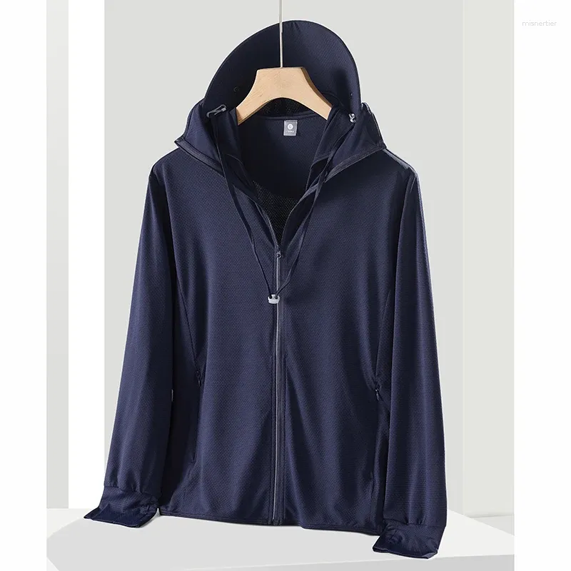 Men's Jackets Spring Summer Men Sun Protection Jacket With Hood Outerwear Male Mesh Fabric Cosy Coat Gray Blue Navy White Clothings 2024
