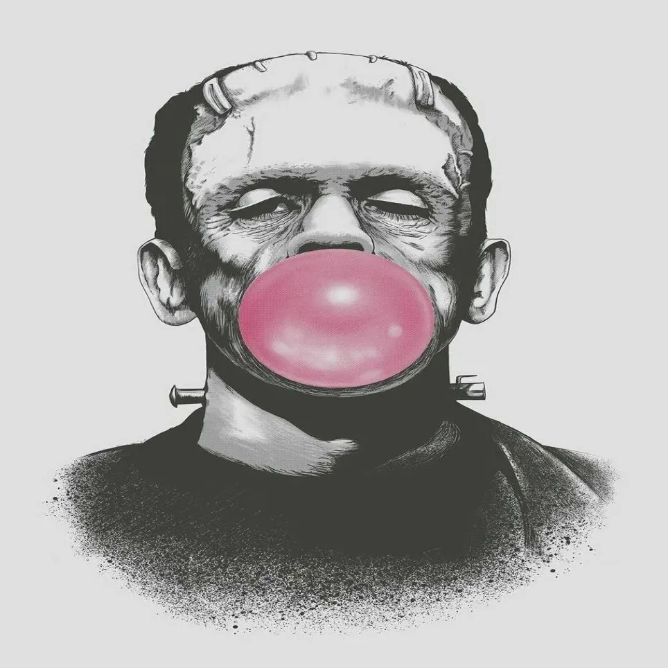 Frankenstein Blowing a Big Pink Bubble Gum Bubble Paintings Art Film Stampa Seta Poster Decorazione della parete di casa 60x90 cm242U