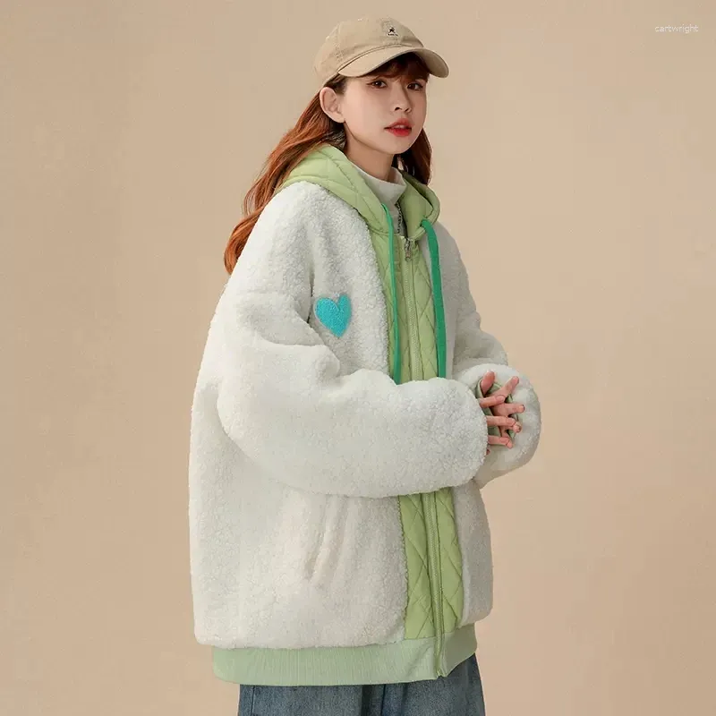 Kadın Trençkotları Koreli Büyük Boy Kış Kuzu Yün Pamuk Giyim Elmas Ekose Parkas Kızlar Dış Giyim Ceketleri BD597