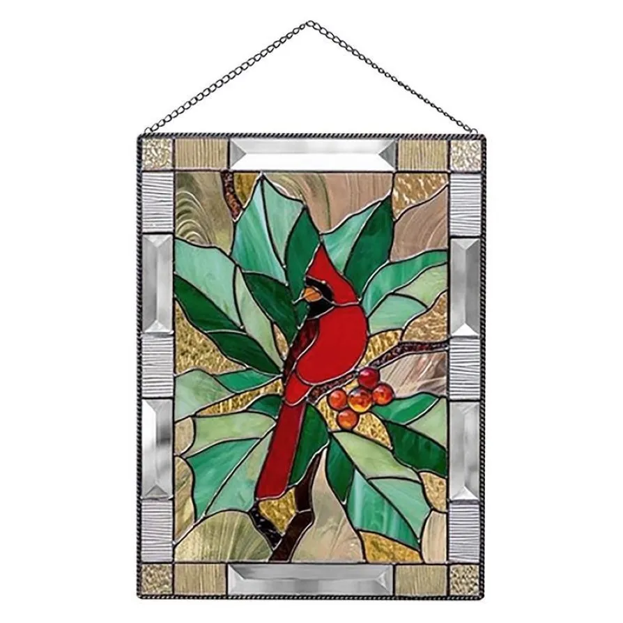 装飾的なオブジェクトの置物置物ステンドグラス窓パネル吊り鳥のパターンアクリルペンダントチェーン手作りの壁ホームD263F