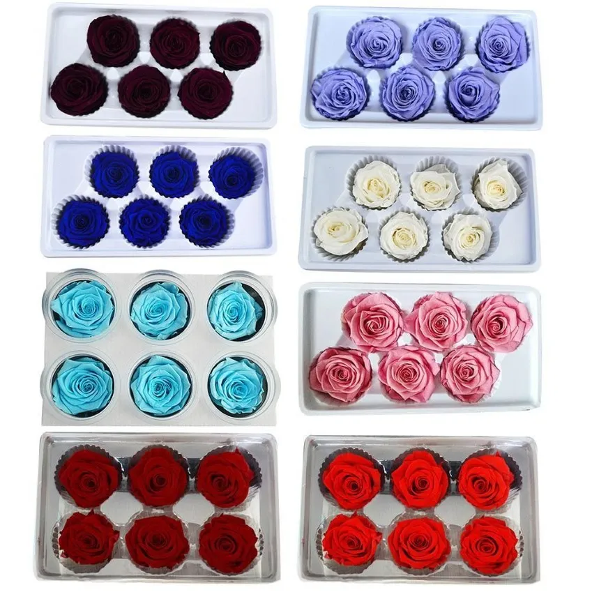 6PCs Box Preserved Fresh Rose Flower Heads Class B 5-6CM Roses Dried Flower Handmade DIY Eternal Flower Arrangement Y0104231Y