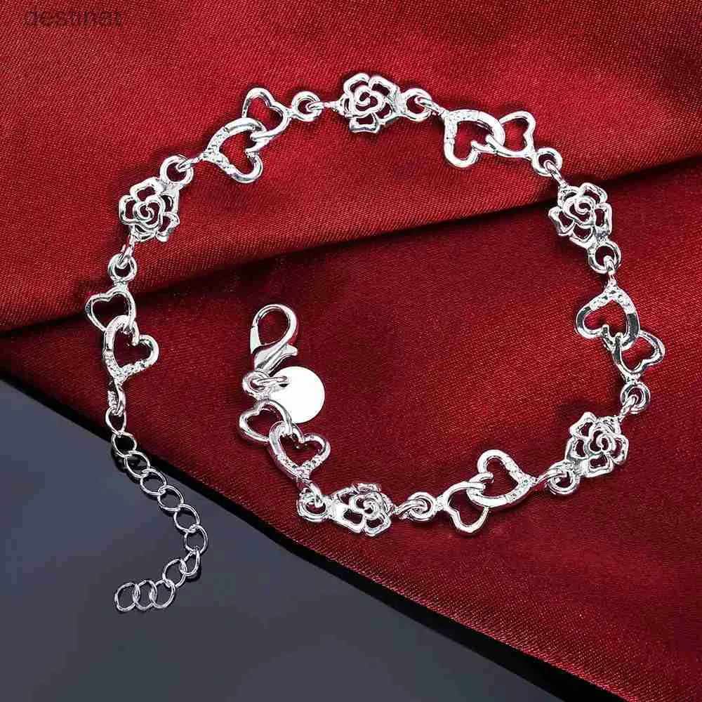 Kralen Mooie 925 Sterling Zilveren Armband voor vrouwen armband HART mooie BLOEM ketting mode Bruiloft leuke dame mooie sieradenL24213