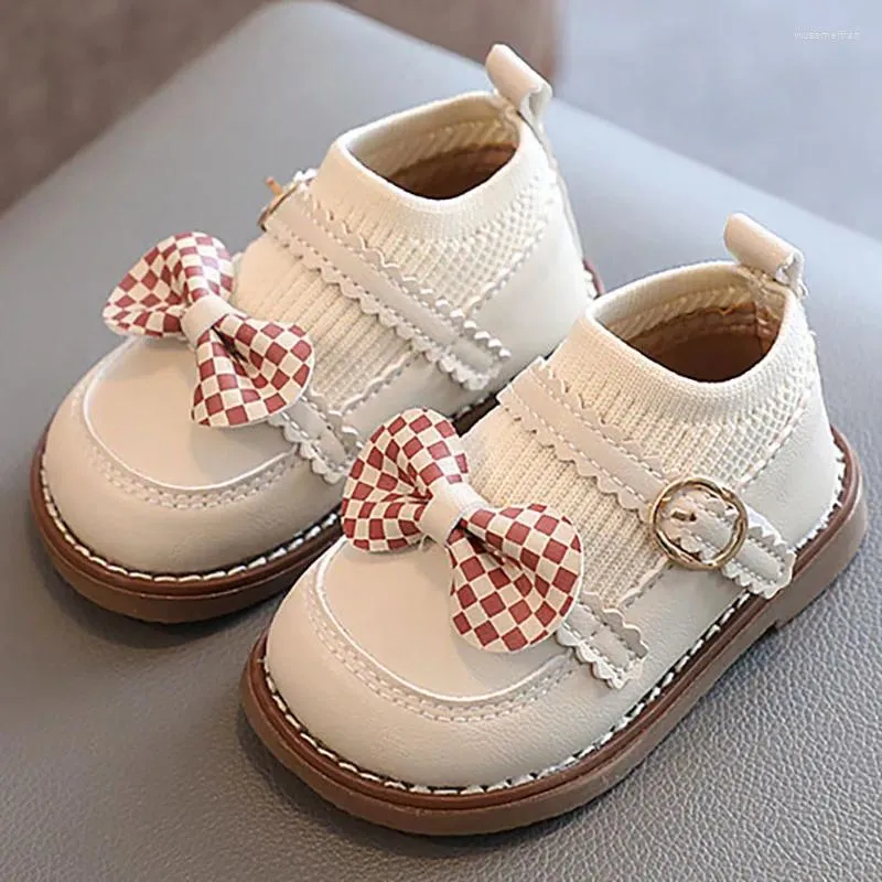 Chaussures en cuir PU pour bébés filles, premiers pas, Style coréen, avec nœud papillon, princesse à semelle souple