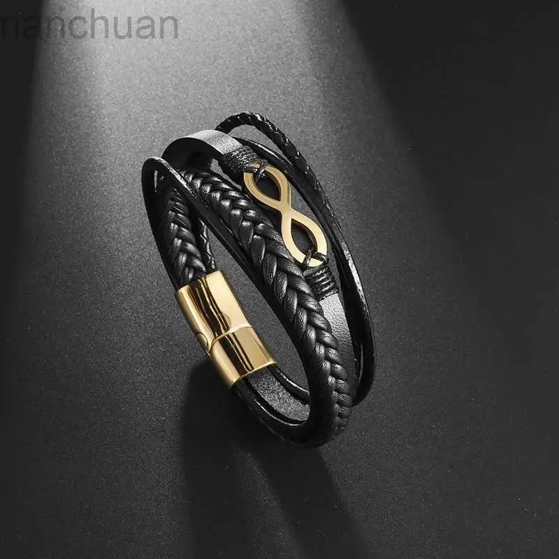 Bangle Classic Multilayered Handwoven Leather Armband Infinity Symbol Charm Fashion Mens Bangles smycken gåvor Pulseira LDD240312