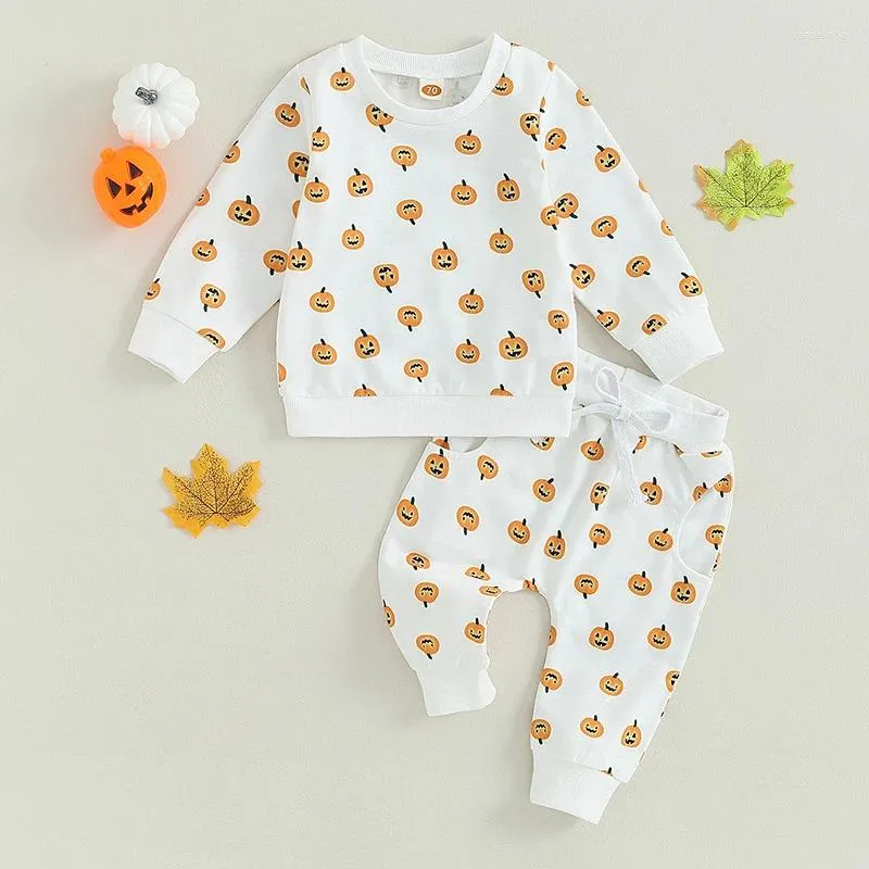 Clothing Sets Autumn Baby Toddler Girls Clothes Set Halloween Pumpkin Print Long Sleeve Sweatshirt And Elastic Pants Kids Suit Outfit