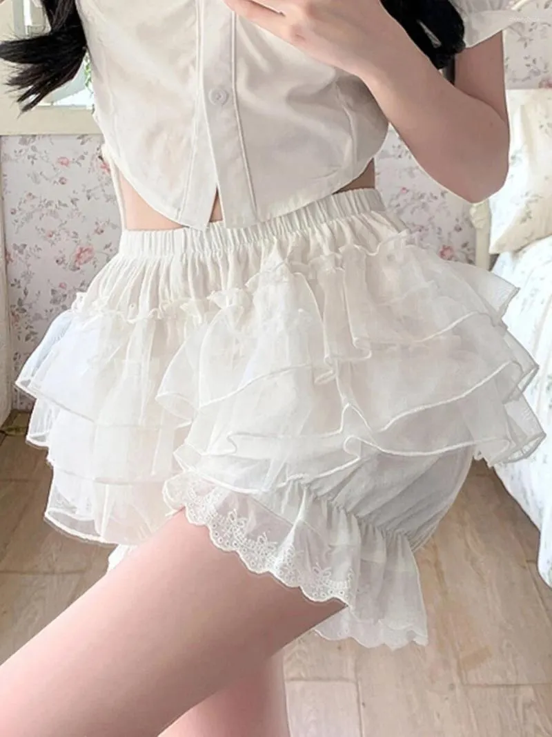 Kadın şortları örgü kadınlar tığ işi düzgün fırfırlı katmanlı bloomers lolita balkabağı pantolonları kısa