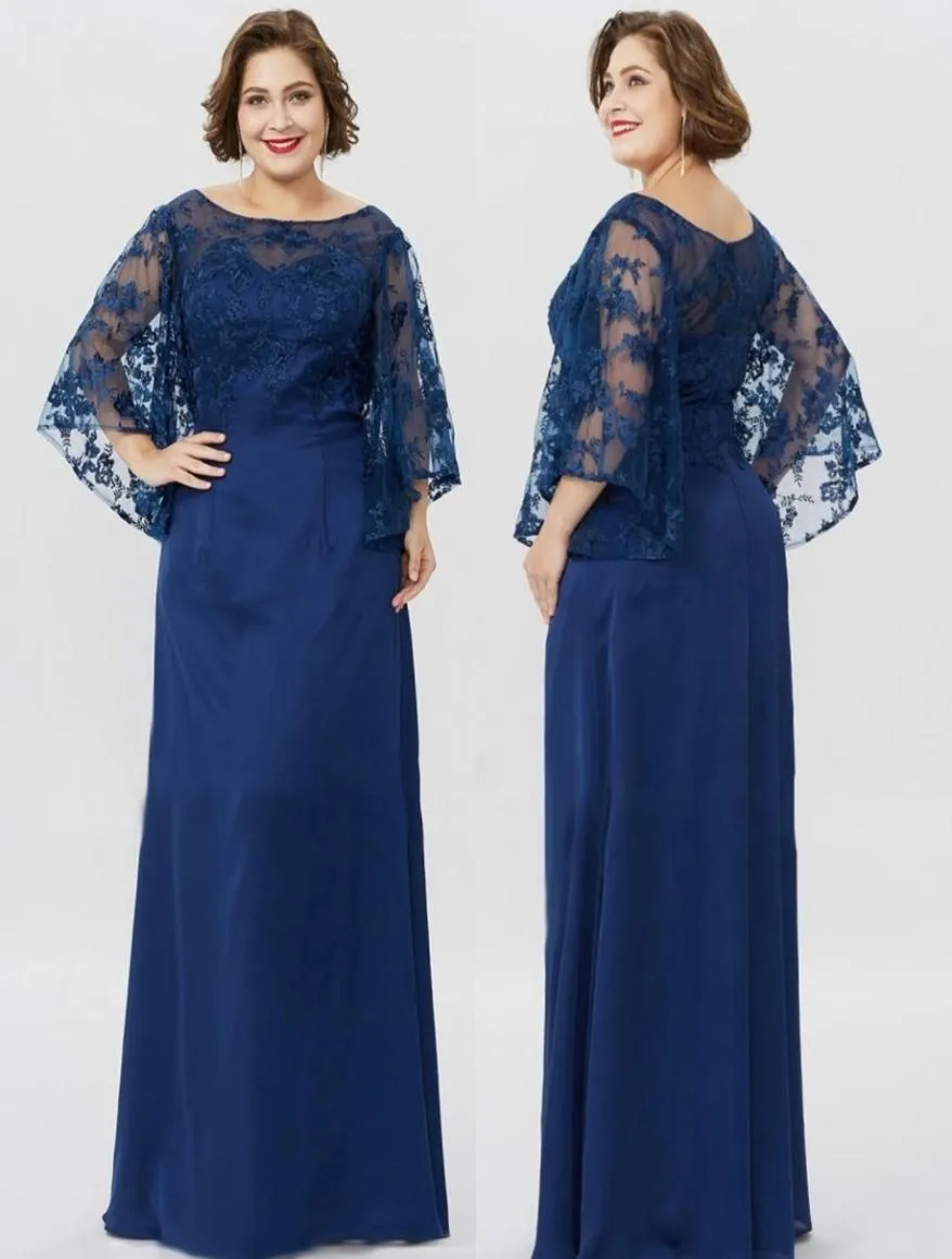 Plus Size Mother of the Bride Dresses Jewel Neck Lace Applique Mothers Dress For Weddings Sweep Train Formal Gowns For Mothers2296132