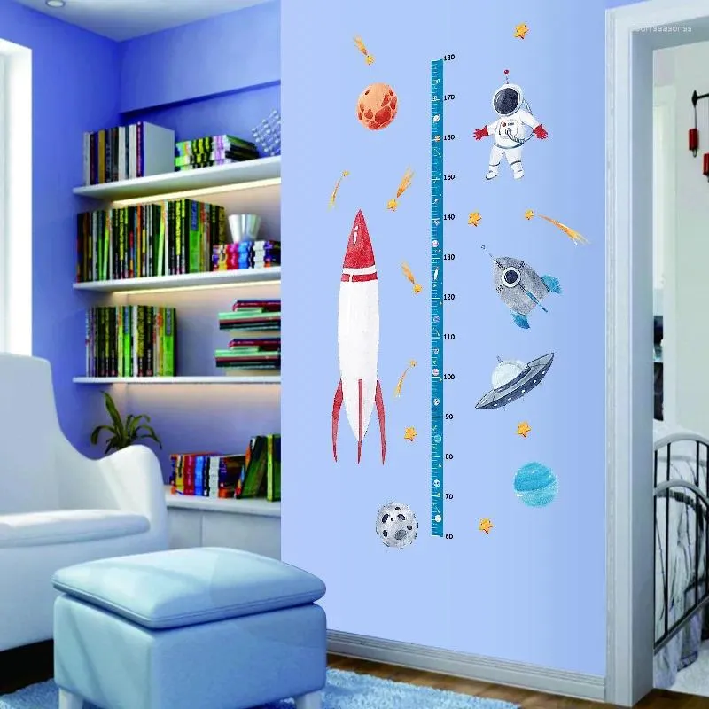 Adesivos de Parede Espaço Foguete Altura Adesivo para Quarto Infantil Jardim de Infância Sala de Aula Decoração Crianças Escala de Medição de Crescimento