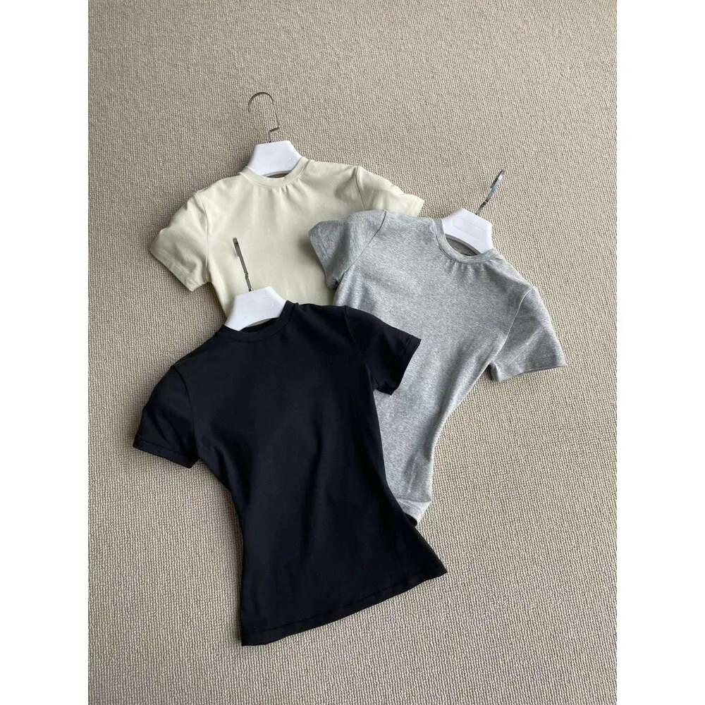 2023 verão 2024 y2k camisa de cor sólida camiseta estilo coreano strench designer algodão bege cinza preto topos para mulher fz2403121